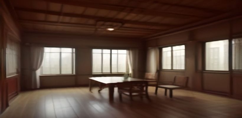 古典风格电影美术场景参考图，明代宫廷风格室内布景，烛光透过镂空屏风投射暖橙光影，展现东方古典美学氛围